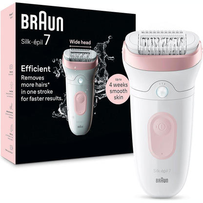 271104 - BRAUN Epilator elektrik Silk-Épil 7 për gra, me kokë të gjerë për depilim të lehtë, e lagur dhe e thatë, 7-000, e bardhë/rozë, e papërshkueshme nga uji