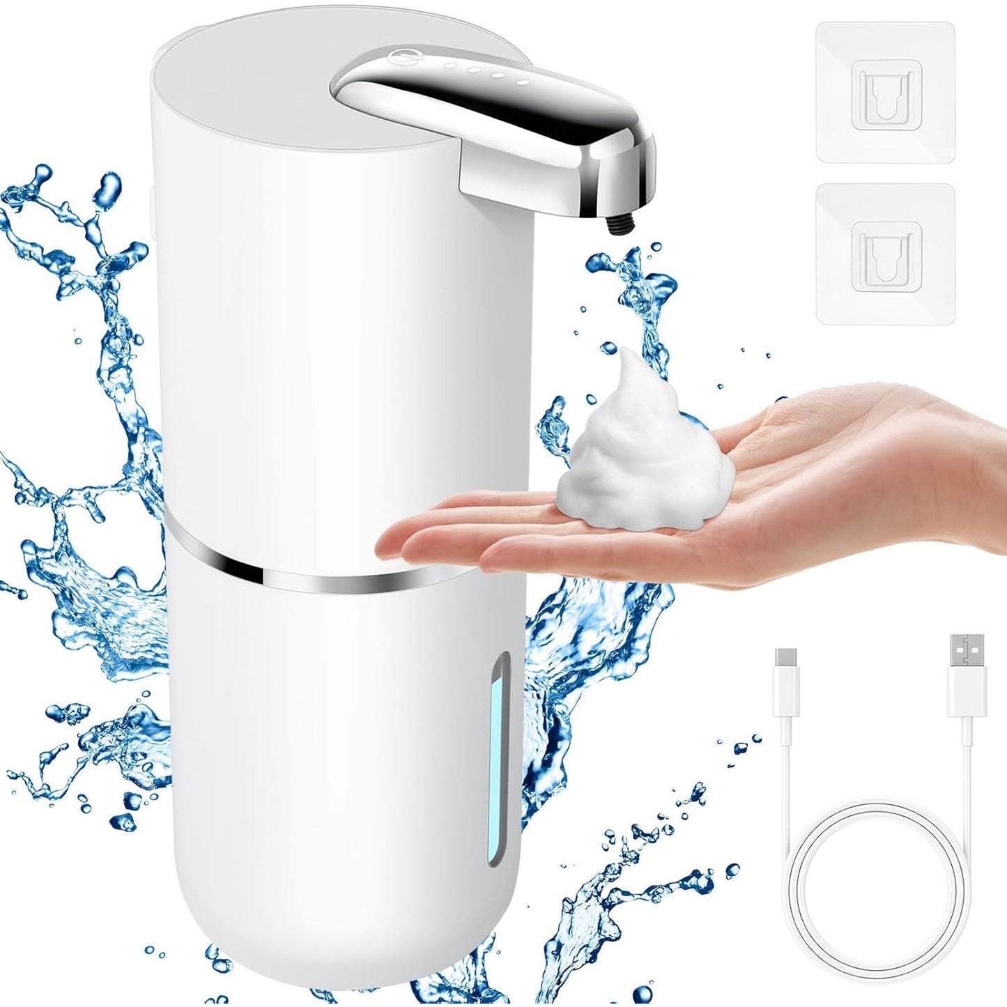 222848 - AIQINU Dispenser Automatik Sapuni për Banjo, Dispenser Sapuni Kuzhine me Sensor Lëvizjeje me Infra të Kuqe, i Rikarikueshëm USB-C, IPX5 i Papërshkueshëm nga Uji, i Përshtatshëm për Kuzhinë, Banjo, Hotel, Shkollë