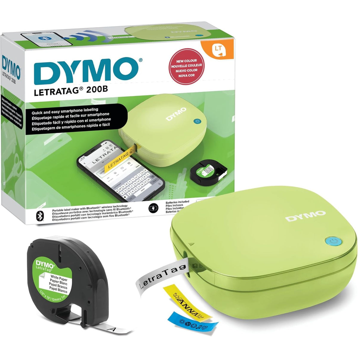 308861 - DYMO PRINTER ETIKETASH LETRATAG 200B, Bluetooth, përfshin 1 x shirit etiketash letre në të bardhë, ngjyrë e verdhë fëstëku