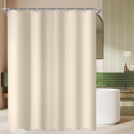 176310 - LERORES Perde Dushi prej Poliesteri, Anti-Myk, Rezistent ndaj Ujit, 170x200cm, Ngjyrë Bezhë, me Skaj të Peshuar dhe 10 Unaza për Vaskë