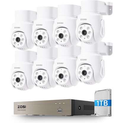 293990 - ZOSI Kit Kamerash Mbikëqyrjeje me Tel, DVR 8KANALËSH 5MP me 8 Kamera të Jashtme 2MP, Pamje 360° me Lëvizje dhe Anim, Zbulim Personi/Automjeti, Shikim Natën 20m dhe Regjistrim 24/7