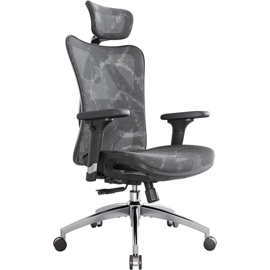 312480 - SIHOO Karrige Zyre Ergonomike, Karrige Ekzekutive me Mbështetëse Krahësh të Rregullueshme 3D, Mbështetje Mesit, Kapacitet Peshe deri në 150 kg/330 LB (Gri)