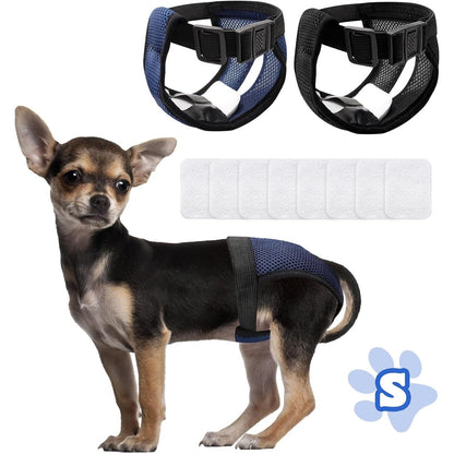 224729 - Set pelenash për qen femra, 2 pjesë, mbathje ngrohëse për qen, pelena për qen, mbathje menstruale për femra me 8 peceta sanitare, ngjyrat e zeza dhe blu, madhësia XL