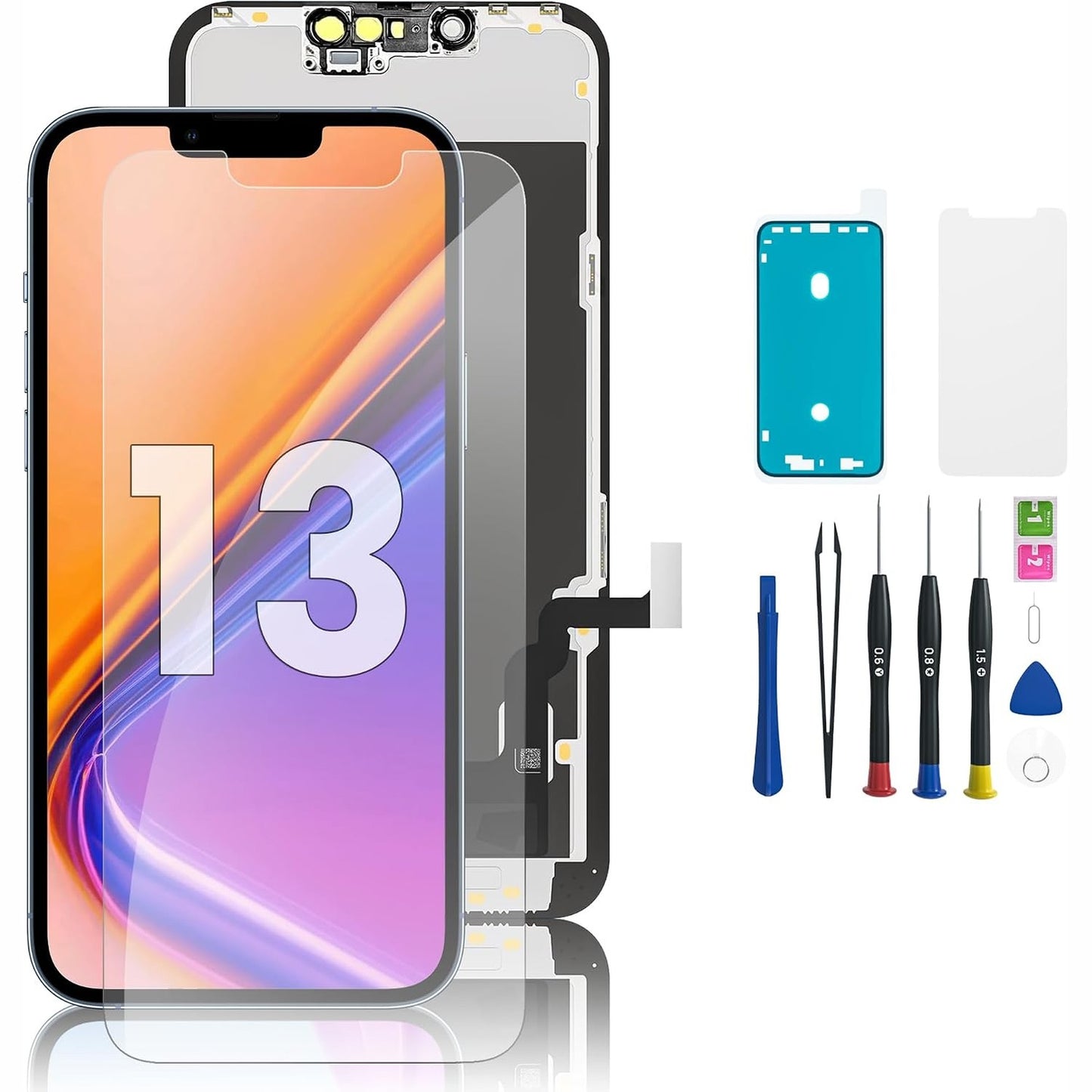268498 - HOONYER Kit Zëvendësues Ekrani për iPhone 13, Ekran LCD 6.1 inç me Kornizë dhe Dixhitalizues, përfshirë Mjet Riparimi dhe Ngjitës të Ujit të Papërshkueshëm nga Uji
