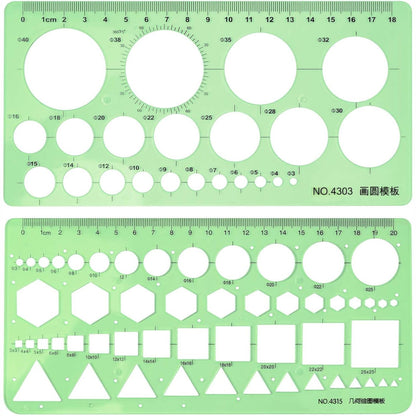 274751 - AIHOOM Normograf Gjeografie 2PCS, Shabllon Rrethor dhe Gjeometrik për Vizatim Artistik