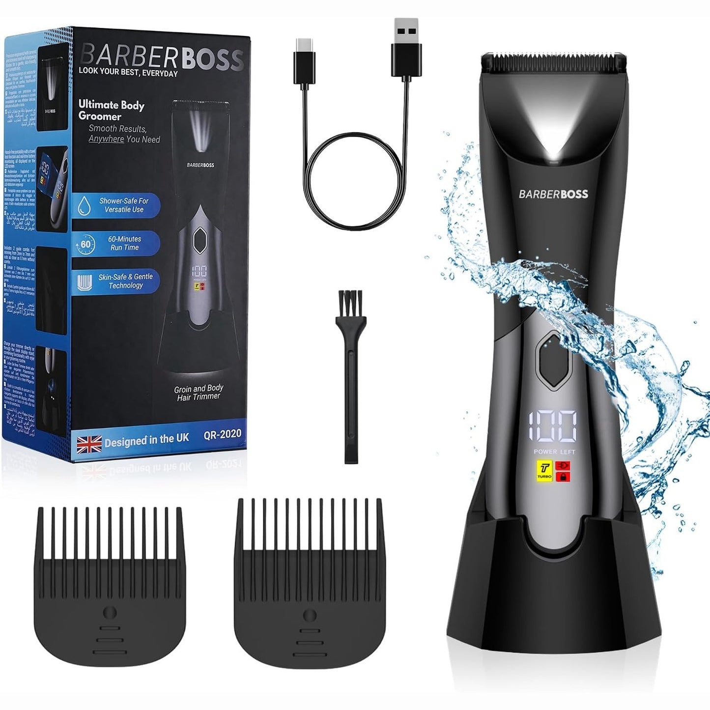 275391 - BARBERBOSS Makinë rroje intime për meshkuj, e papërshkueshme nga uji, rikarikueshme, me bllokim udhëtimi