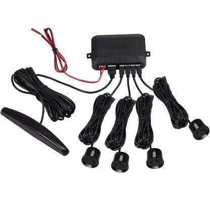 314607 - AUTOUTLET Radar për kthim mbrapsht për makinën, Sensorë parkimi të kthyeshëm prapa me 4 sensorë të zinj, Ekran LED, DC 12V, 22 mm