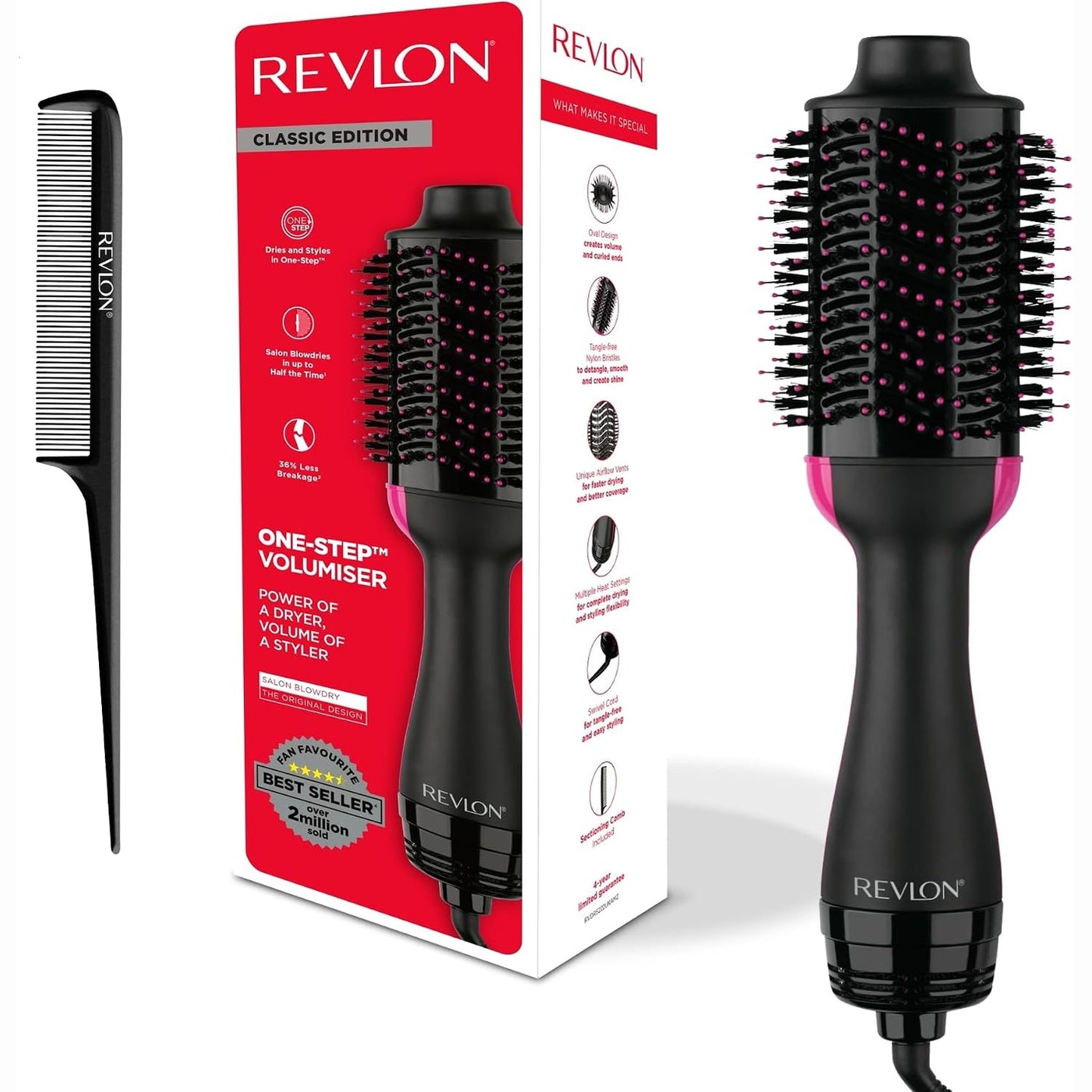 315766 - REVLON Tharëse flokësh dhe volumifikues RVDR5222 Salon One-Step™ me krehër ndarës, origjinale me krehër