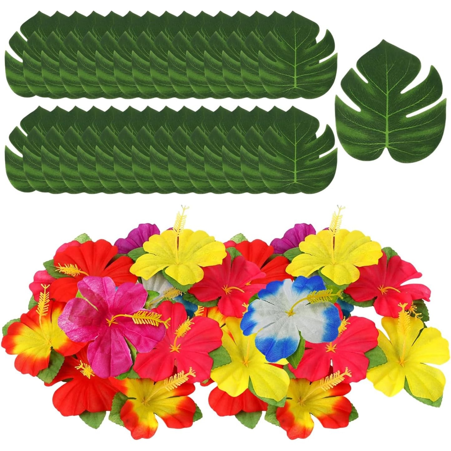 248749 - ZBHDEYG Set Dekorimesh Tropikale për Festa, 70 Pjesë, Dekorime Havaiane, Gjethe Artificiale, Lule Plastike
