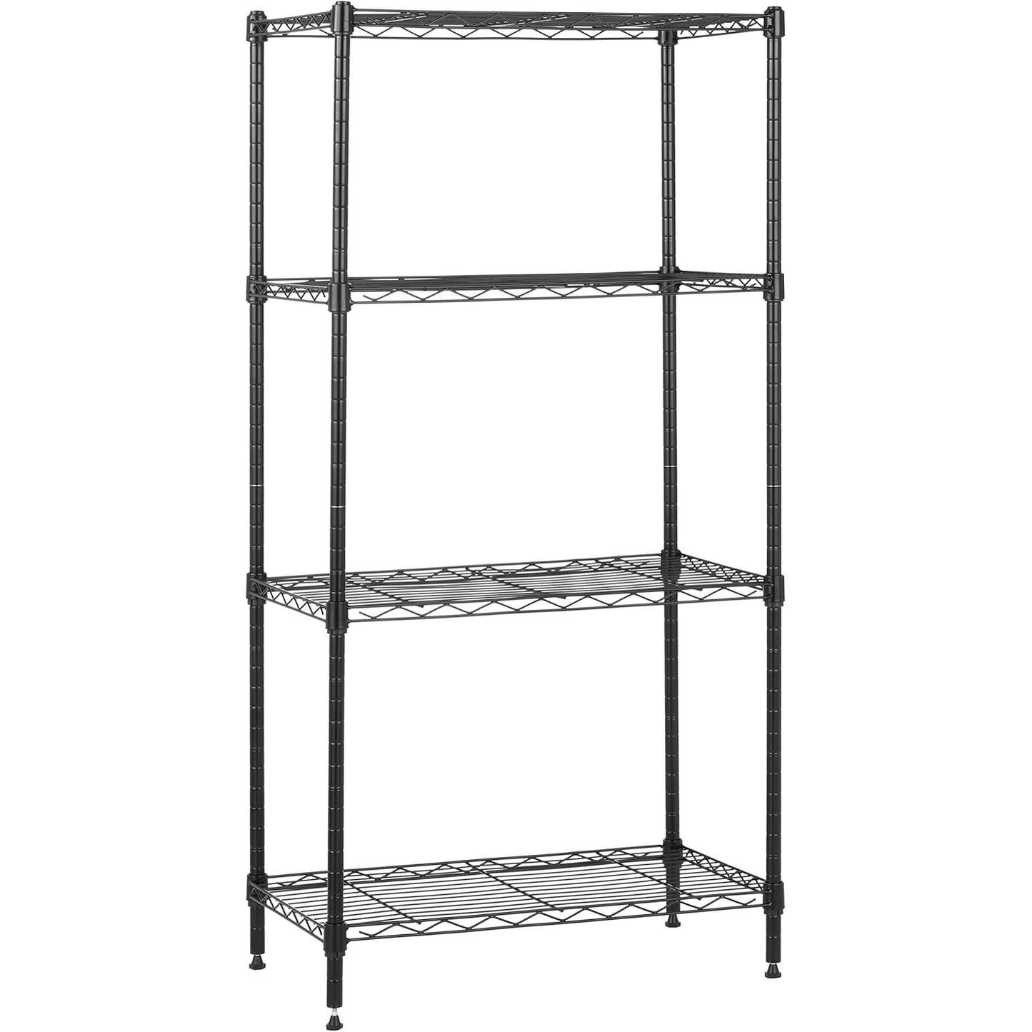 255410 - AMAZON BASICS Dollap i ngushtë depozitimi me 4 rafte, rafte të rregullueshme në lartësi, këmbë niveluese, pesha maksimale 363 kg, ngjyrë e zezë, 34 cm x 58.9 cm x 121.9 cm (Th x G x L)