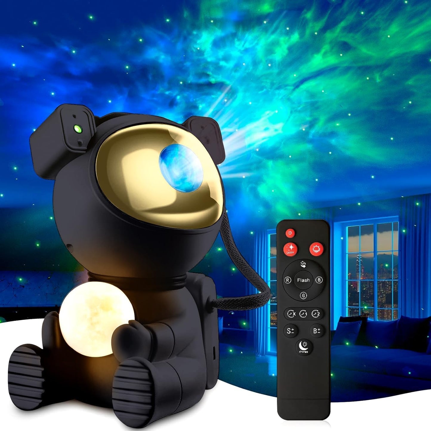 240449 - AOSHET Projektor LED me Qiell Yjor, Dritë Nate Galaxy për Astronautët, Llambë Projektimi në Tavan për Dhomë Gjumi, Kohëmatës, Telekomandë, E Zezë