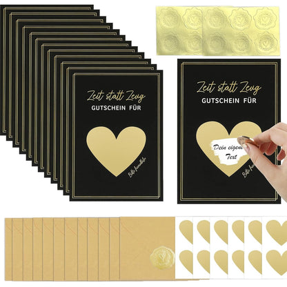 174148 - ZABARE - Set DIY me 12 Kuponash Gërvishtëse, me Ngjitëse Zarfi dhe Afishe në Formë Zemre, Kartolinë Koha në Vend të Gjërave për Ditëlindje, Dasma dhe Festa