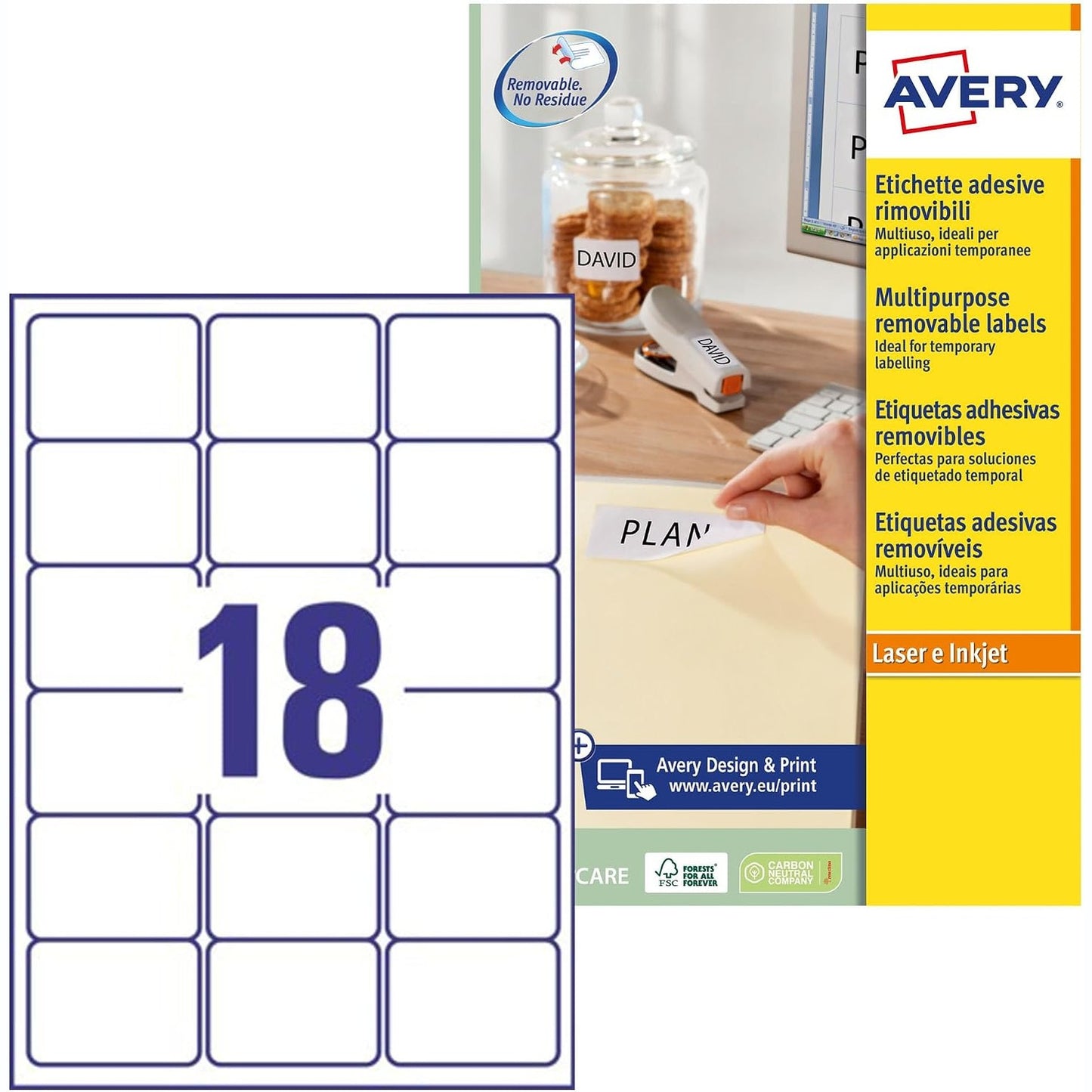 273855 - AVERY ZWECKFORM L6025REV-25 Etiketa Universale 450 plus 90 etiketa ngjitëse shtesë, 63.5x46.6 mm në A4, 30 fletë, të bardha