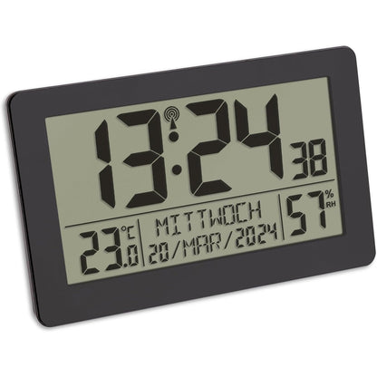 214446 - TFA DOSTMANN Orë muri dixhitale me radio, 20 x 13 cm, e zezë