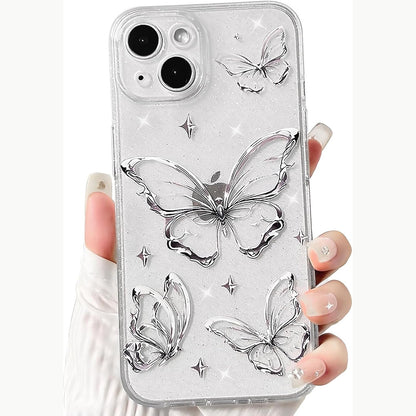277217 - NITITOP Mbrojtëse transparente me dizajn fluturash, për iPhone 14, rezistente ndaj goditjeve, prej silikoni TPU të butë, e bardhë