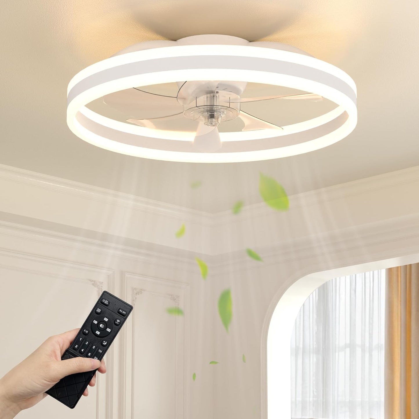 221356 - NIORSUN Ventilator Tavani 50cm me Drita dhe Telekomandë, 6 Shpejtësi, Dritë me Errësim 3000K-6500K, e Bardhë