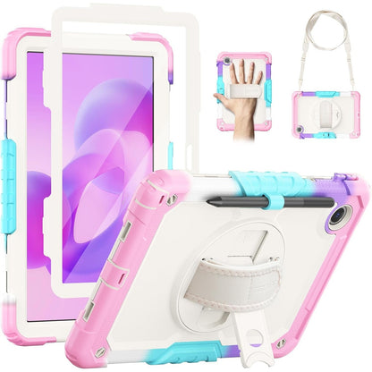 273617 - SEYMAC Mbrojtëse për Lenovo Idea Tab 11 inç 2025 / Tab M11 2024 / K11 11 inç, Mbrojtëse ekrani kundër goditjeve, mbështetëse rrotulluese 360°, rrip dore, rrip shpatullash, mbajtëse stilolapsi, rozë