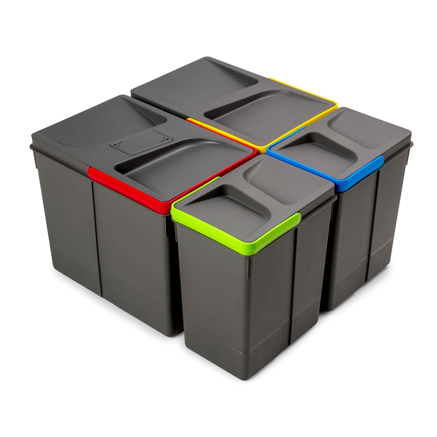 208390 - EMUCA - Kontejnerë Riciklueshëm për sirtarë Kuzhine, Plastikë gri antracite, Kosha Mbeturinash me kapak të mbyllur ndaj erës, Kapacitet 2 x 15L + 2 x 7L, Lartësi 266mm