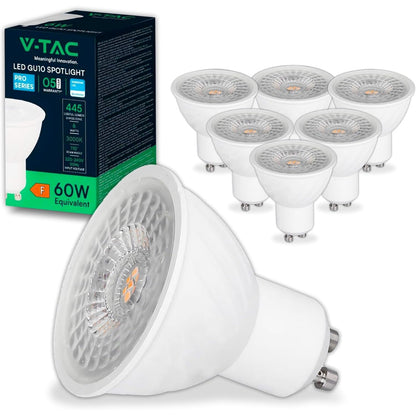 252567 - V-TAC 5 llamba LED GU10 6W, Ekuivalente me 60W, Çip SAMSUNG, 445 Lumen, Shkëlqim i Lartë, Llambë e Ngrohtë 3000K