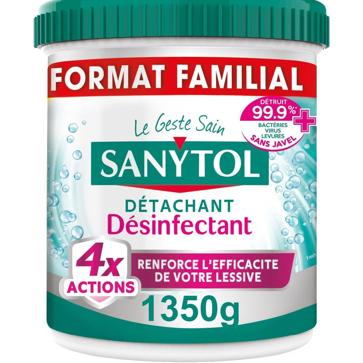 302256 - Sanytol Pluhur Dezinfektues për Larje Njollash, 1.35 kg, Baktericid, Virucidal, Pa Zbardhues, 4 Veprime nga 20°C