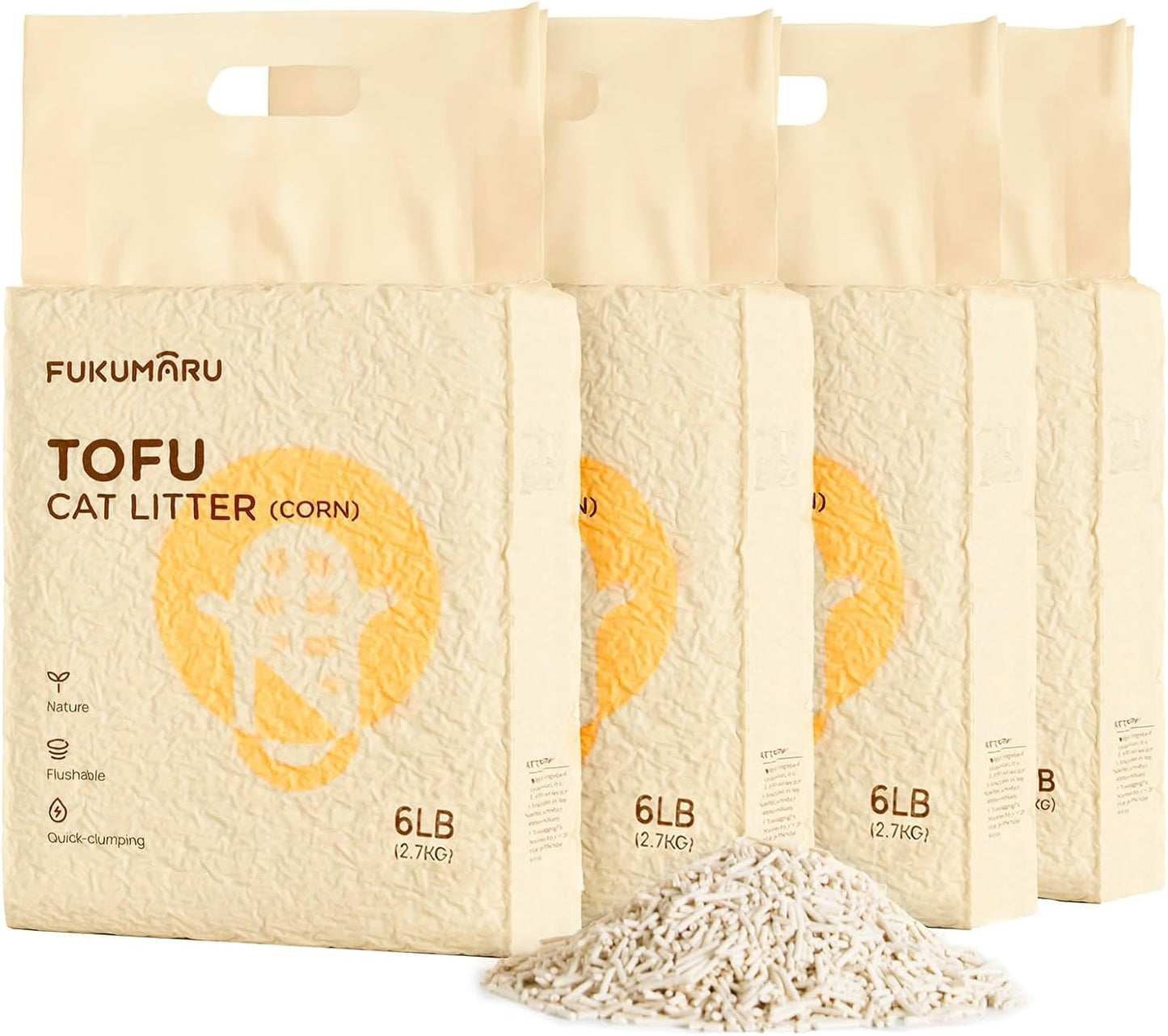 256452 - FUKUMARU Granula për mbeturina mace me tofu natyrale, pa aromë, 24L, pa pluhur, që grumbullohet shpejt, e lehtë, me gjurmë të ulëta, kontrollon erën