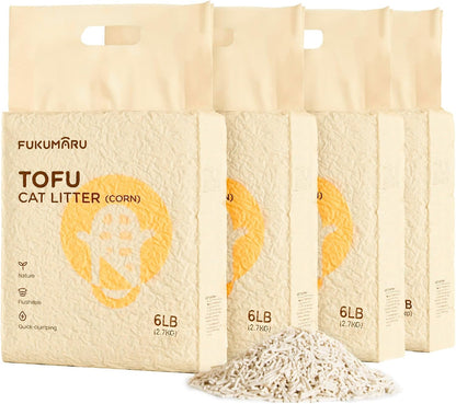 256452 - FUKUMARU Granula për mbeturina mace me tofu natyrale, pa aromë, 24L, pa pluhur, që grumbullohet shpejt, e lehtë, me gjurmë të ulëta, kontrollon erën