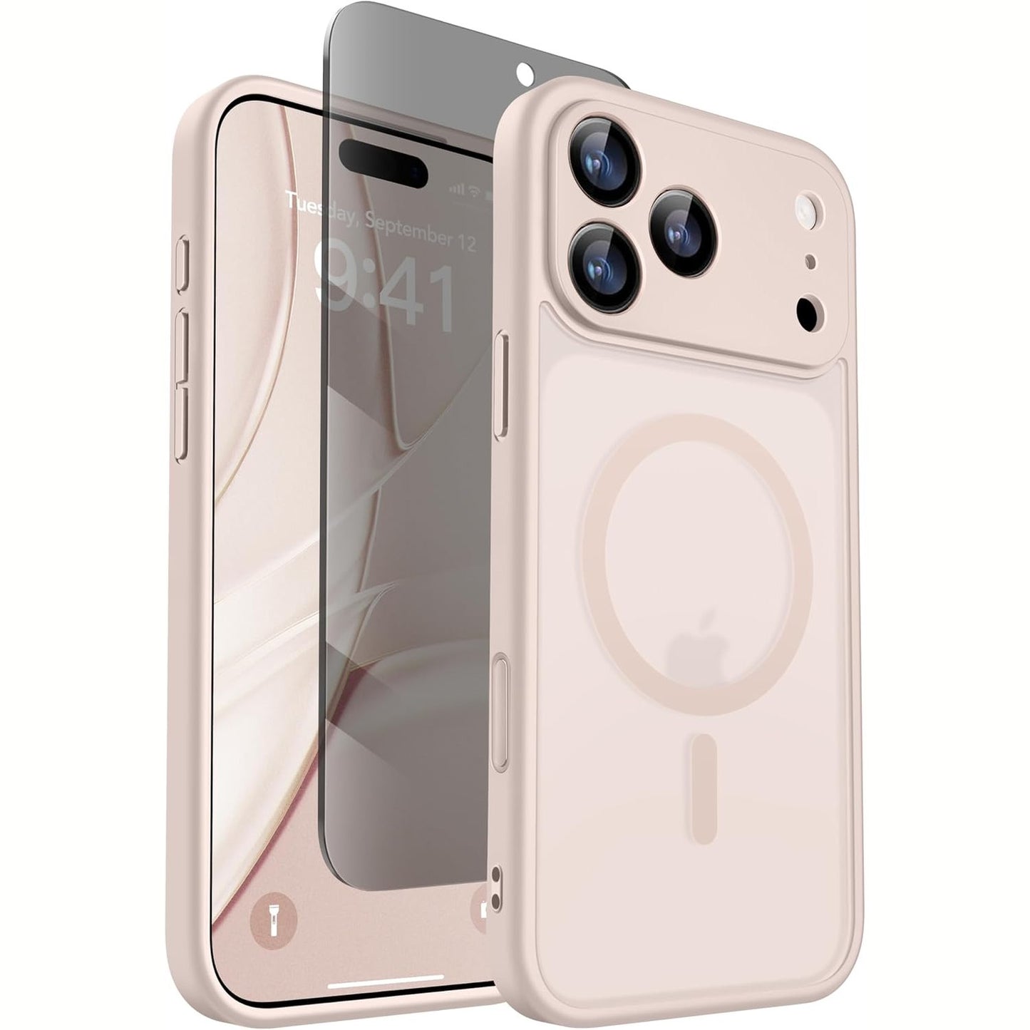273844 - GOLBINBOX Mbështjellëse magnetike për iPhone 17 Pro me ekran privatësie [E pajtueshme me MagSafe] [Rezistente ndaj goditjeve dhe e qëndrueshme] [Mbrojtje nga kamera] ngjyrë rozë e artë