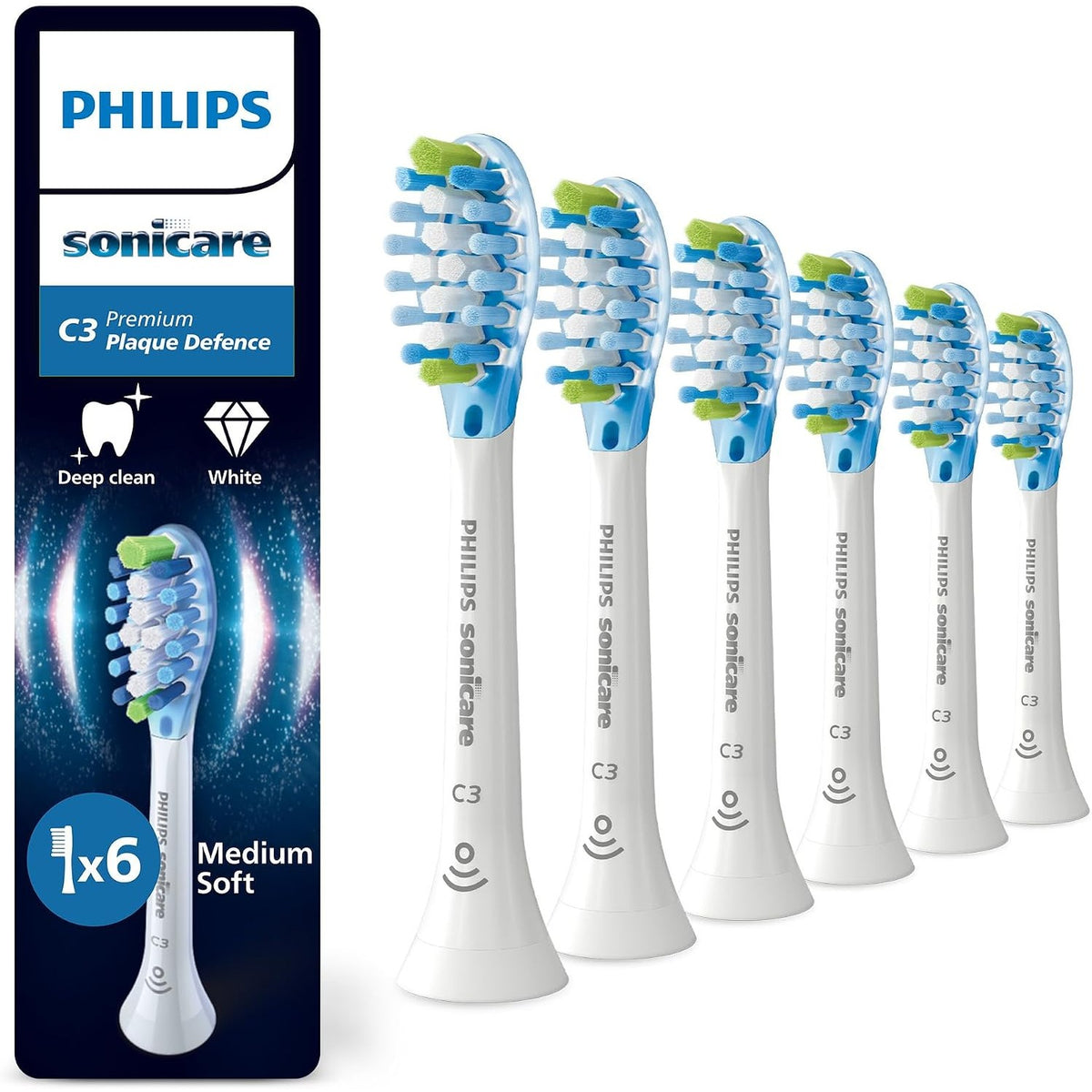 302817 - PHILIPS Sonicare C3 Premium Plaque Defense, Koka Furçe Zëvendësuese Origjinale, e Bardhë, Pako me 6 Furça, HX9046/87