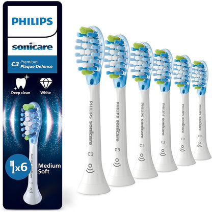 302817 - PHILIPS Sonicare C3 Premium Plaque Defense, Koka Furçe Zëvendësuese Origjinale, e Bardhë, Pako me 6 Furça, HX9046/87
