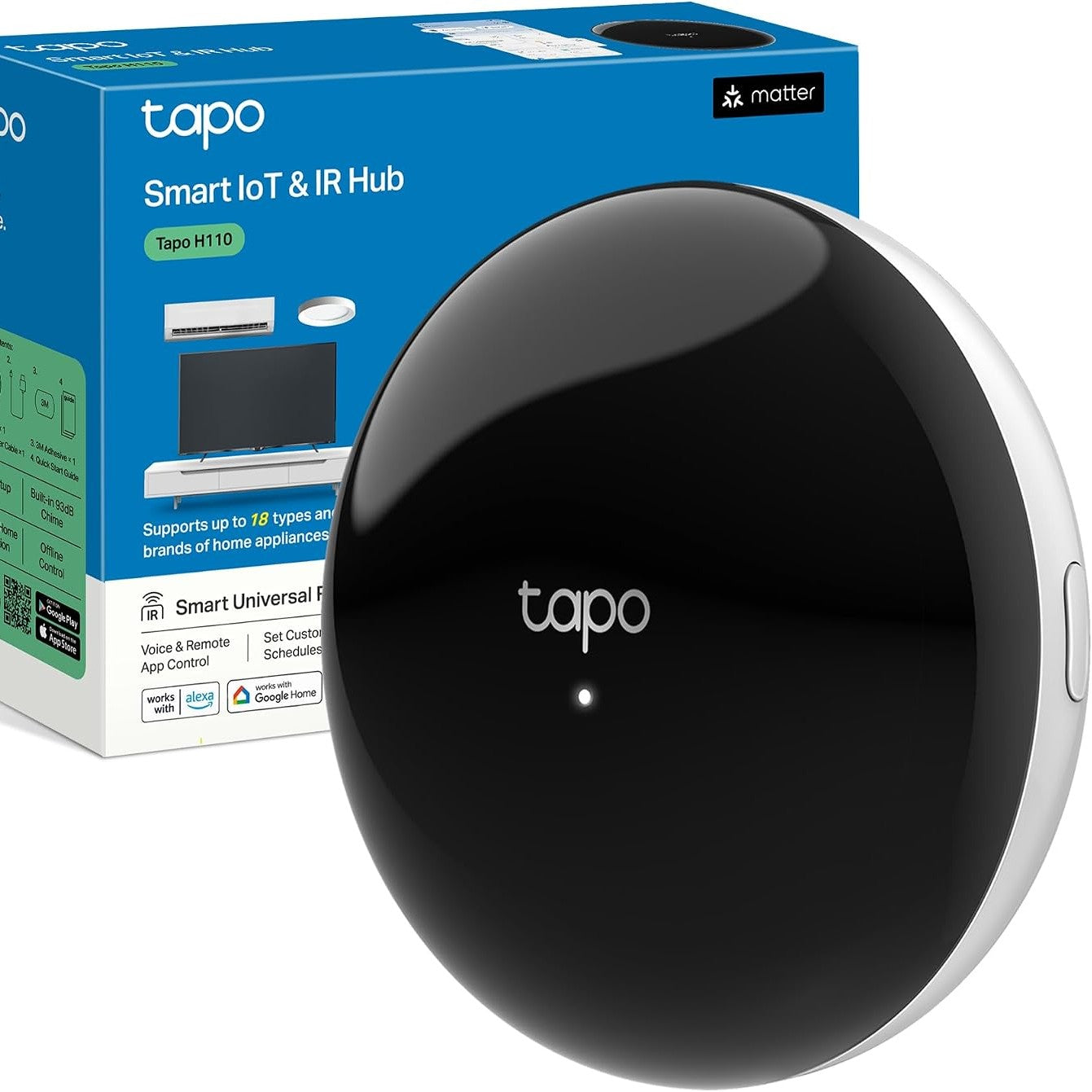 268516 - TAPO Telekomandë H110 me infra të kuqe – Mbështet 18 lloje pajisjesh, mbi 8000 marka, kontroll zanor me Alexa/Siri, kompatibil me Matter, kohëmatës, orar