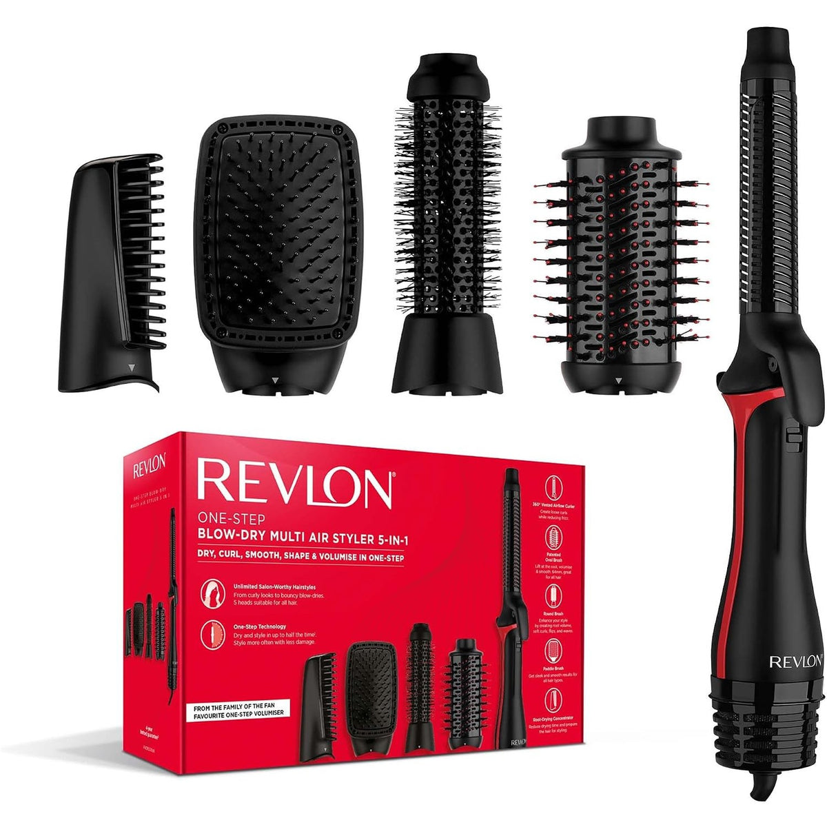 297966 - REVLON Tharëse flokësh 5-në-1 One-Step™, RVDR5370, shumë-stilist, koka të shkëputshme, aksesor për kaçurrela, tharëse, vëllimues