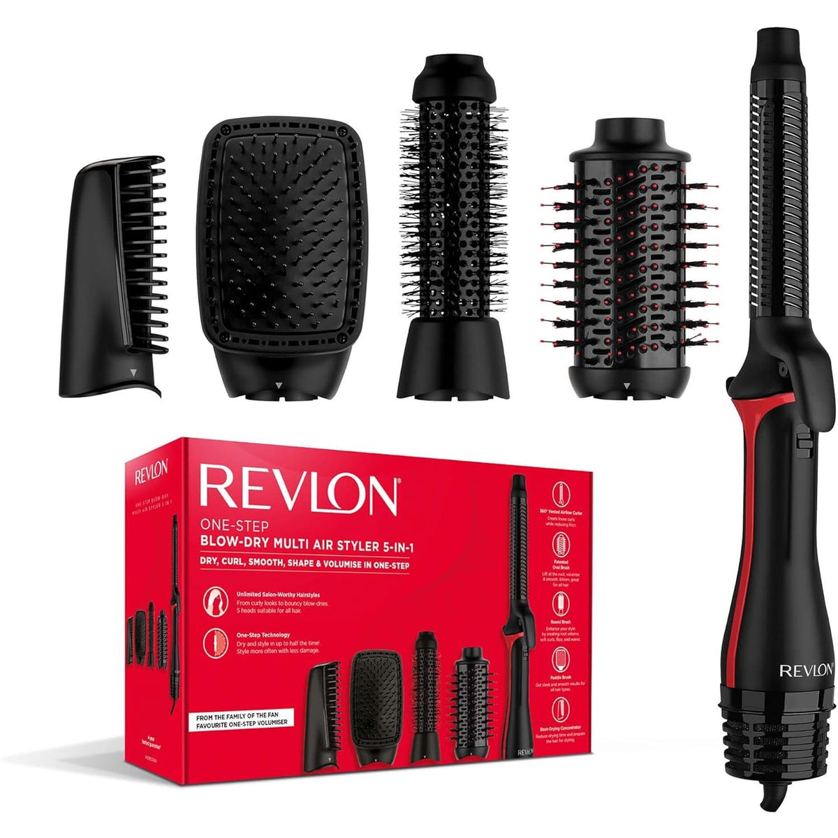 335860 - REVLON One-Step™ Blow-Dry Multi Air Styler 5 në 1, mbështetës të ndërrueshëm, hekur kaçurrelash, volumifikues, stilues, përmirësues forme, përqendrues RVDR5370