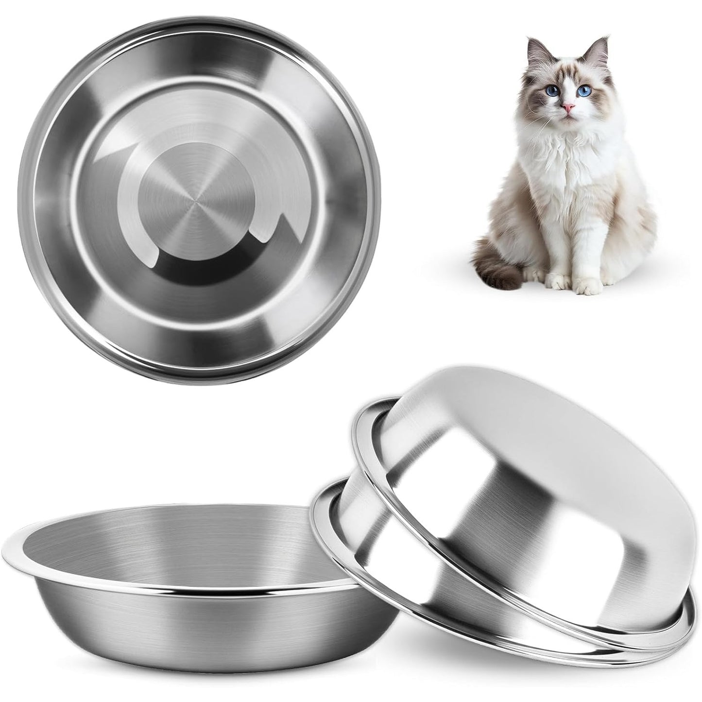 220377 - Tasa për Mace Elzle, Set me 3 Pjesë, Çelik Inox, 5.5 inç, Tasa të Sigurta për Lavastovilje