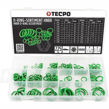 335223 - OTECPO Asortiment unazash HNBR me 225 copë Ø3 - Ø 22 mm, Rezistent ndaj acidit, karburantit, vajit, ftohësit, temperaturës -40 °C deri në +150 °C