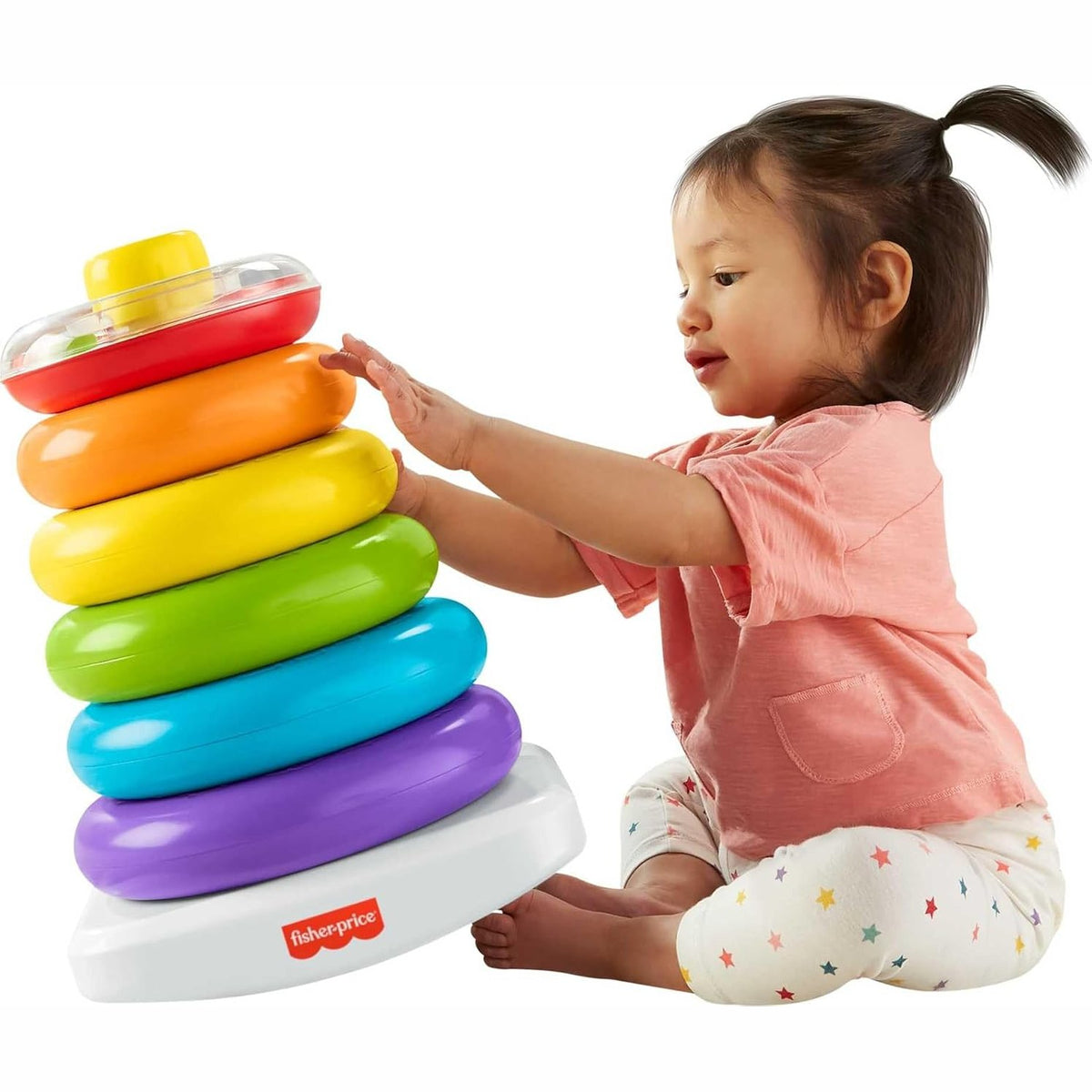 298092 - FISHER-PRICE GJW15 Piramidë Gjigande me Unaza me Ngjyra, Lodër për Foshnje dhe Fëmijë të Vegjël