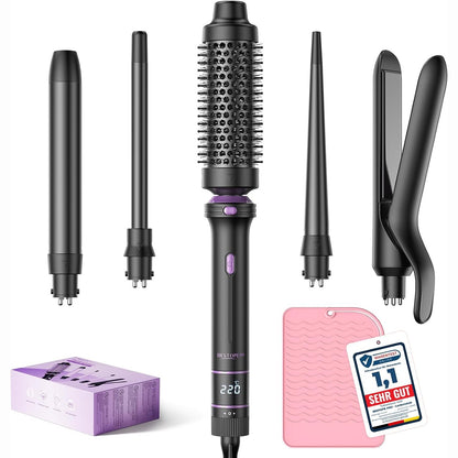 305955 - BESTOPE PRO Hekur kaçurrela, Set hekuri kaçurrela 5-në-1 me drejtues flokësh, Furçë termike, 3 hekura kaçurrela qeramike, 13 cilësime temperature, e zezë