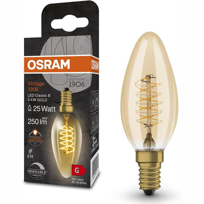 220281 - OSRAM Llambë LED Vintage 1906, 3.4W, 250lm, E14, ngjyrë drite e bardhë e ngrohtë, filament spiral, e errësueshme, jetëgjatësi deri në 15,000 orë