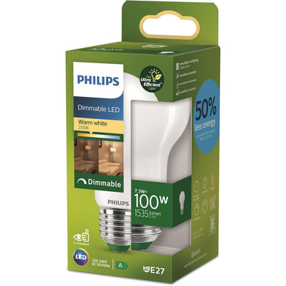 185402 - PHILIPS Llambë LED Klasike, Efikasitet Ultimativ 100W, 1535lm, A60, E27 2700K, Material Xham Akrilik, E Zbehtë, Mat
