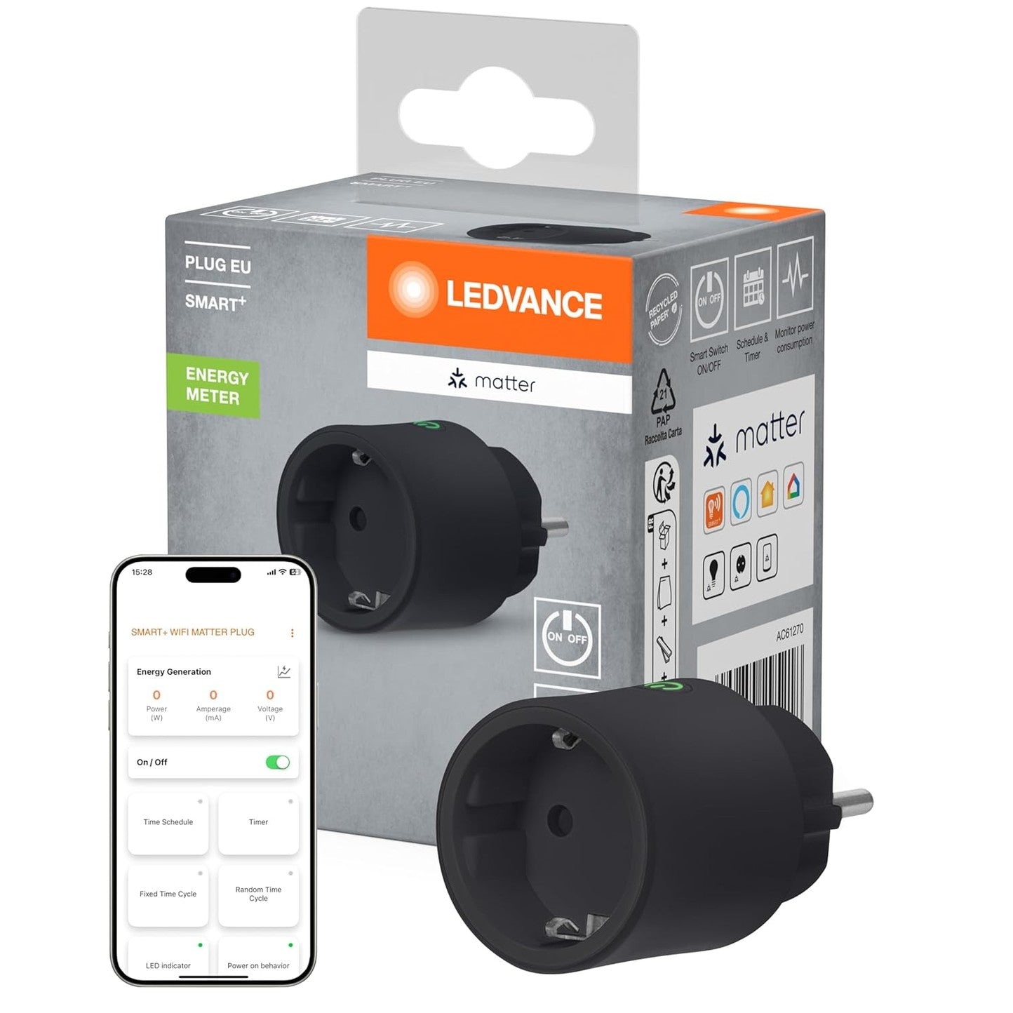 241686 - LEDVANCE SMART+ PRIZË për ambiente të brendshme, inteligjente me Matter mbi WiFi, e pajtueshme me Alexa, Google dhe Apple, e zezë, pako me 1 copë