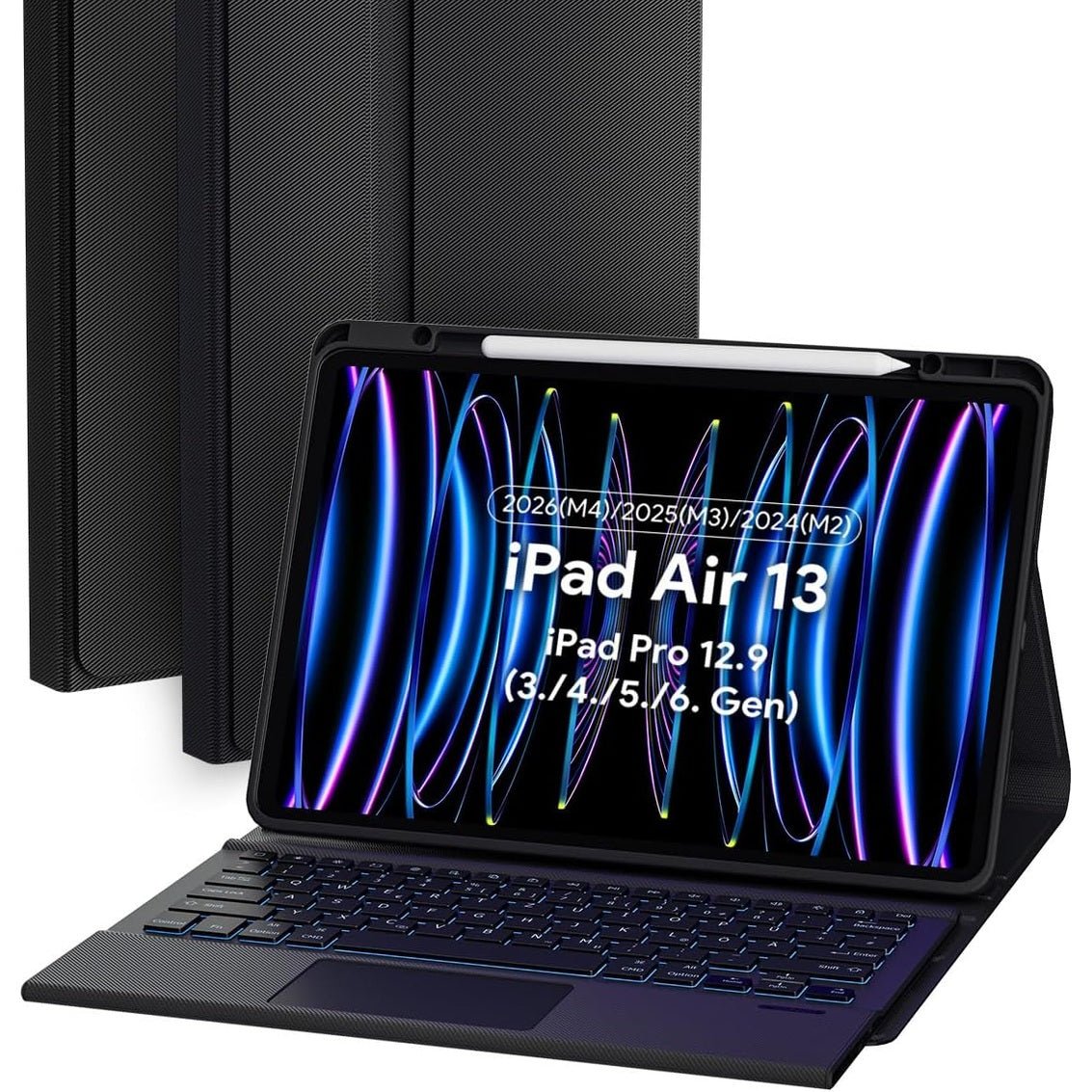 319734 - DOOHOEEK Kuti mbrojtëse me tastierë për iPad Air 13 2026(M4)/2025(M3)/2024(M2), iPad Pro 12.9 inç, Tastierë Bluetooth me Ndriçim Prapa dhe Trackpad, QWERTZ