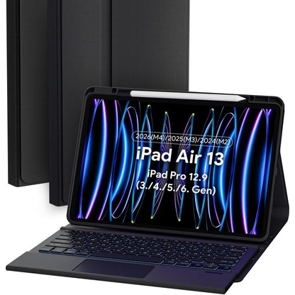 319734 - DOOHOEEK Kuti mbrojtëse me tastierë për iPad Air 13 2026(M4)/2025(M3)/2024(M2), iPad Pro 12.9 inç, Tastierë Bluetooth me Ndriçim Prapa dhe Trackpad, QWERTZ