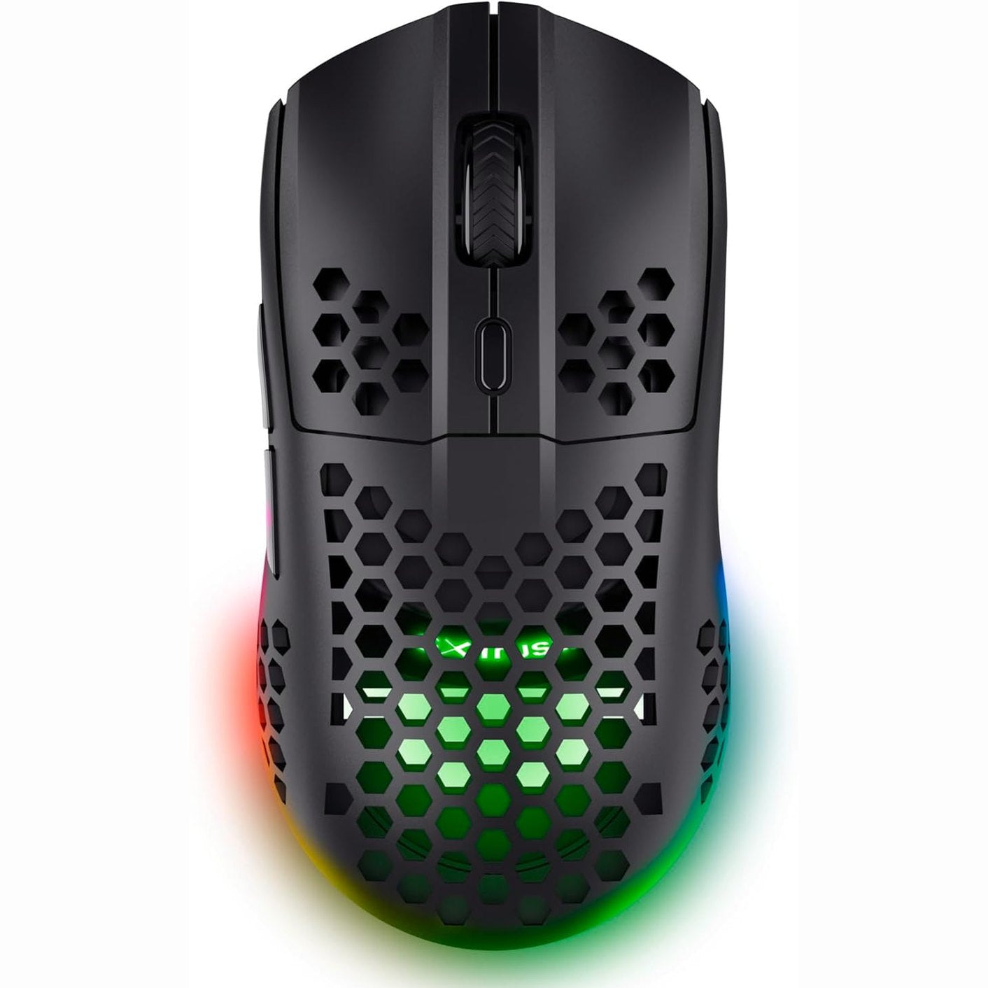 268707 - GXTRUST 929 HELOX - Maus pa tel për lojëra, 75g, jetëgjatësi baterie 80 orë, marrës USB 2.4GHz, rregullim DPI (800-4800), ndriçim LED, i rikarikueshëm - i zi