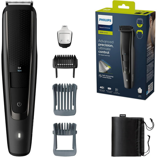 315524 - PHILIPS Prerëse mjekre S5000 – Prerëse elektrike për mjekër për burra, aksesorë krehri, sistem Lift and Trim Pro, 40 gjatësi prerjeje të rregullueshme, 90 minuta funksionim me bateri dhe 1 orë kohë karikimi (Modeli BT5515/75)