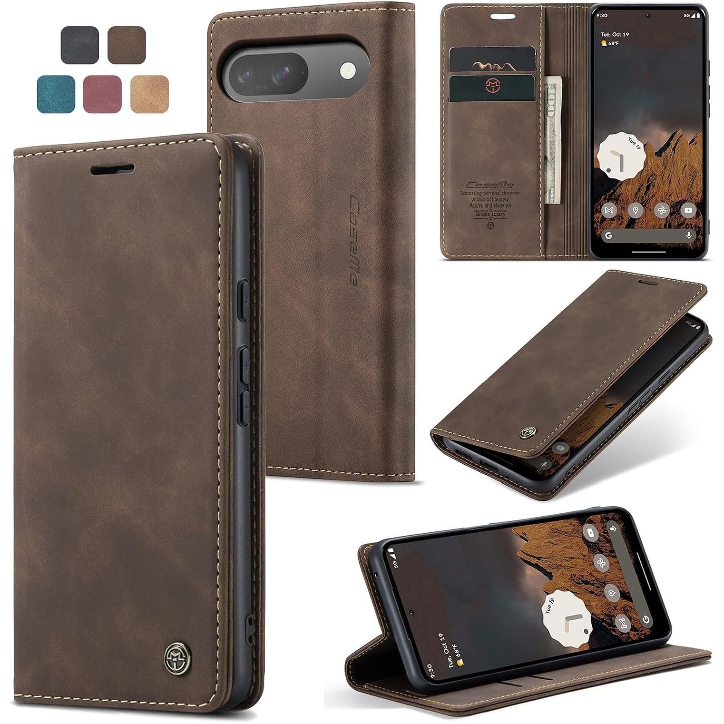 190083 - OWLHOLD Mbrojtëse prej Lëkure Premium për Google Pixel 10/10 Pro, e Palosshme me Mbështetëse për Vendin e Kartës, Funksionale, e Zezë