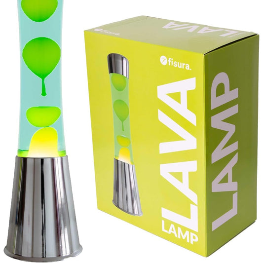 177610 - FISURA - Llambë Lavash Jeshile me Bazë Kromi, Lëng Jeshil dhe Lavë të Verdhe, Origjinale për Humor, me Llambë Rezervë, Madhësia 11cm x 11cm x 39.5cm