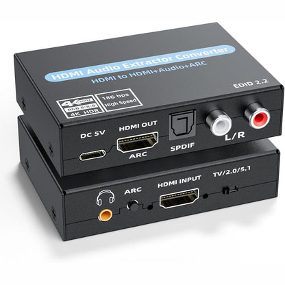 299442 - LUKFOCAB Konvertues HDMI Audio Extractor, Adaptues Audio 4K @ 60Hz me SPDIF Optik + 3.5 mm Stereo + RCA L/R, Mbështet 5.1 HDCP 2.2 HDR 18Gbps