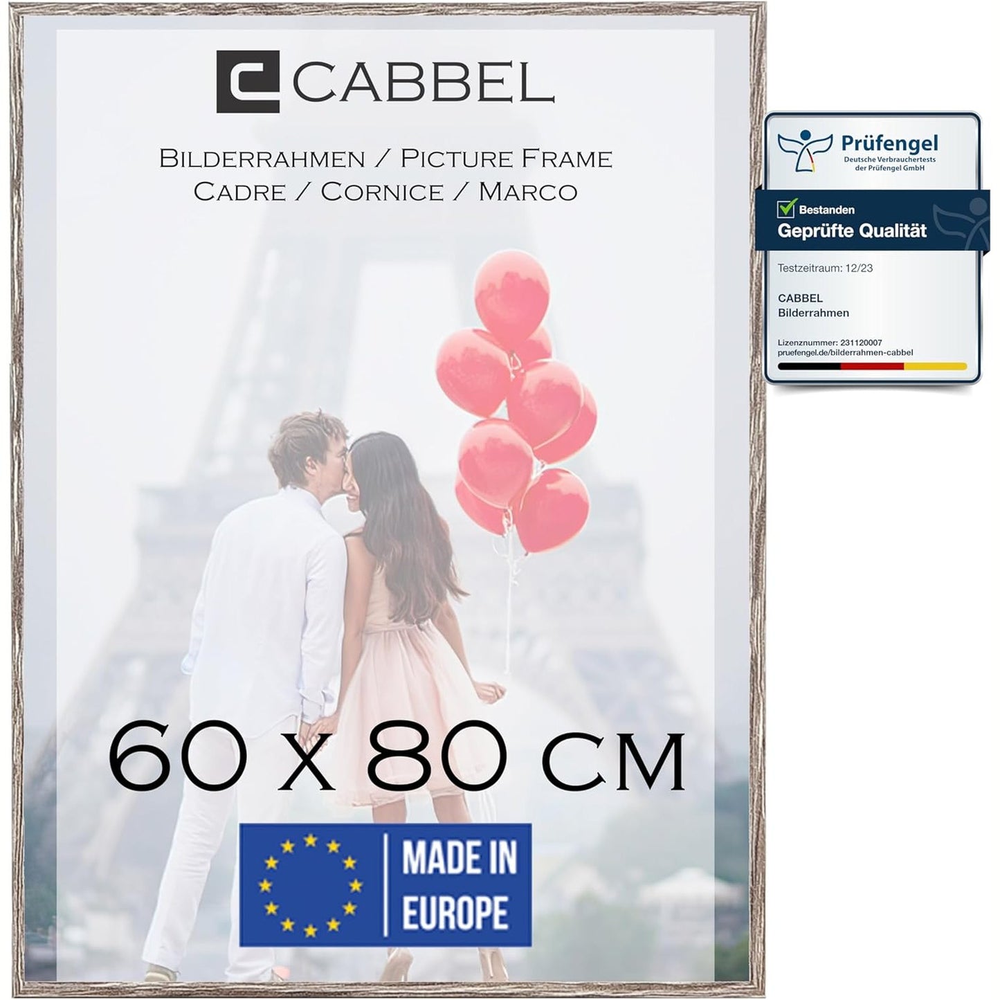 175740 - CABBEL Kornizë Prej Lisi të Errët 60x80cm, Druri MDF me Xham Akrilik, Ideale për Foto, Postera, Puzzle dhe Dokumente, Stil Natyral dhe Elegant