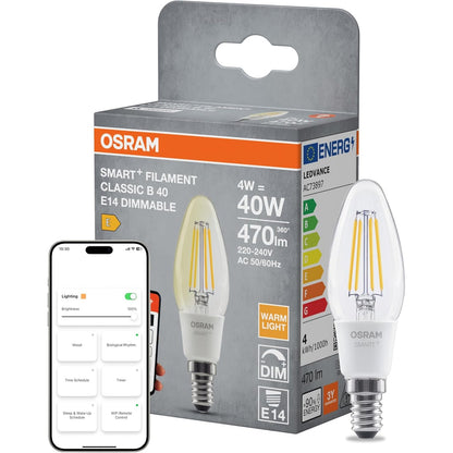 294392 - OSRAM SMART+ MATTER Filament B, llambë LED, 4 W, 470 lm, 2700 K, transparente, e pajtueshme me altoparlantë inteligjentë, me errësim