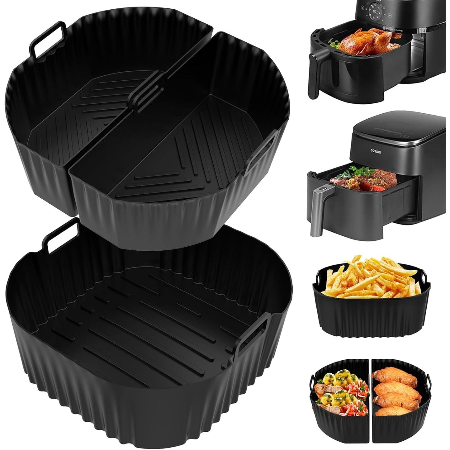 163012 - COSORI Aksesorë për Fritezë me Ajër, Kapaciteti 10L, Ripërdorshëm, Tavë Friteze dhe Mbulesë Forme e përshtatshme për Fritezë me Ajër, Mikrovalë, Furrë
