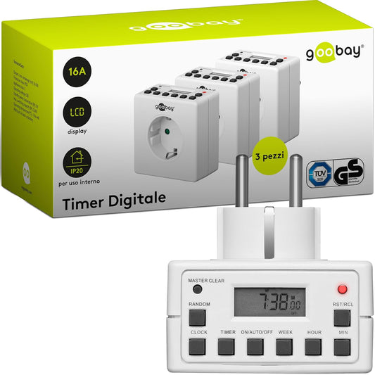 204768 - GOOBAY Kohëmatës Dixhital i Brendshëm 55542, i Heshtur, i Programueshëm me 10 Programe Ndërrimi, Rezervë Baterie 4-Ditore, Set prej 3, Versioni Gjerman
